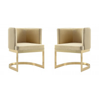 Manhattan Comfort 2-DC026-SD Aura Sand and Polished Brass Velvet Dining Chair (Set of 2)